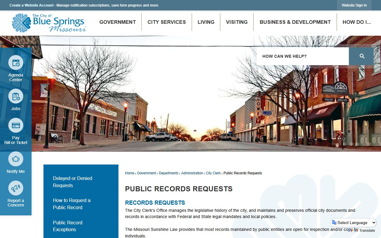 Blue Springs public records request portal for criminal court records