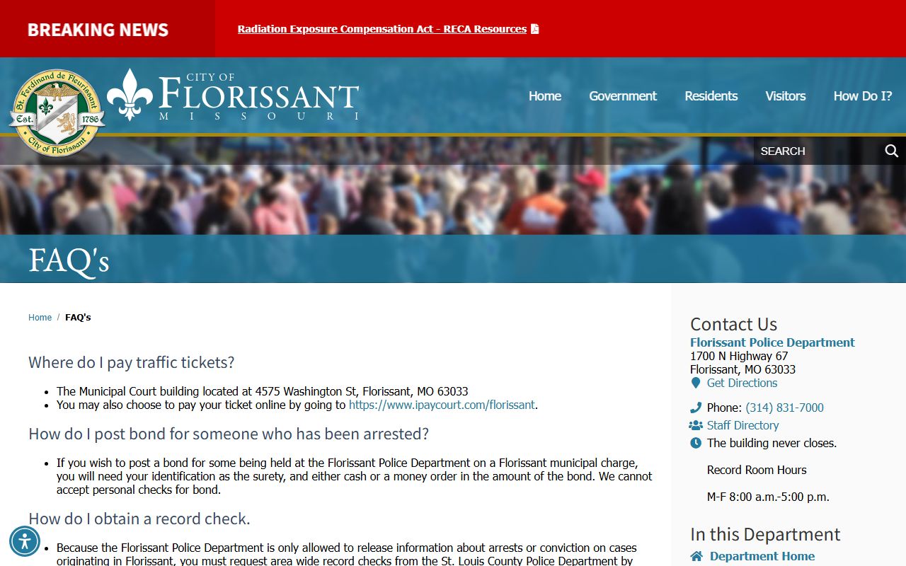 Florissant Municipal Court FAQ for criminal court records information