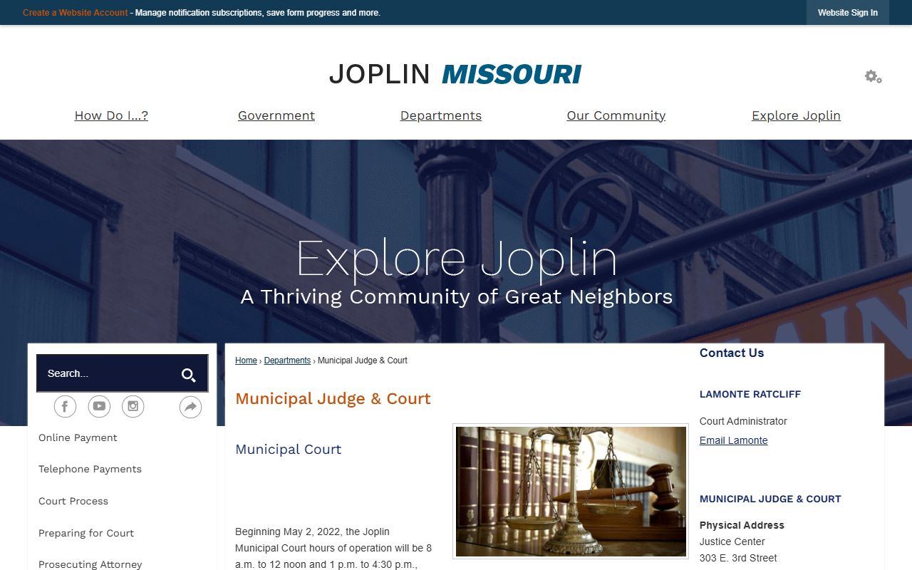 Joplin Municipal Judge Court for criminal court records