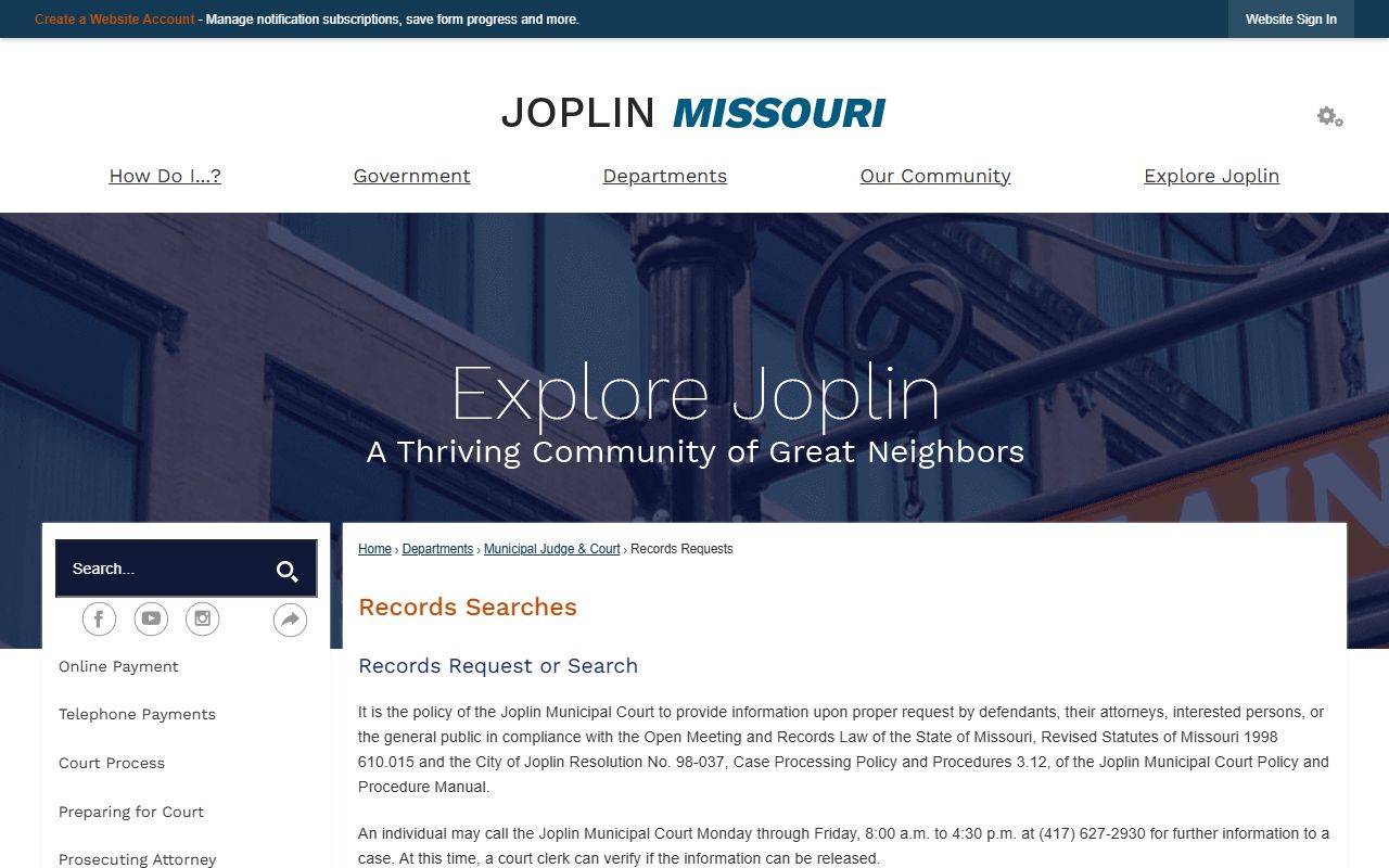 Joplin city records request portal for criminal court records