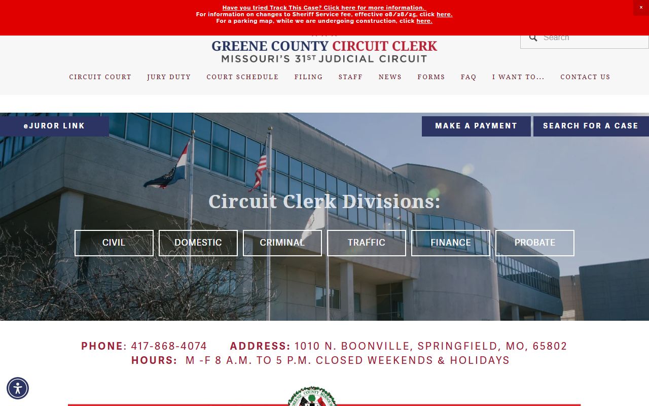 Greene County Circuit Court website for criminal court records in Springfield