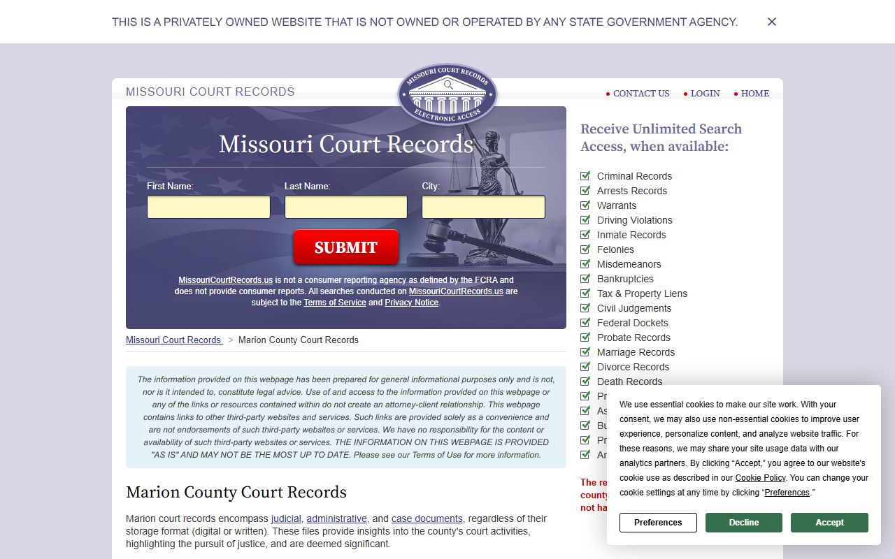 Marion County court records for criminal court records access
