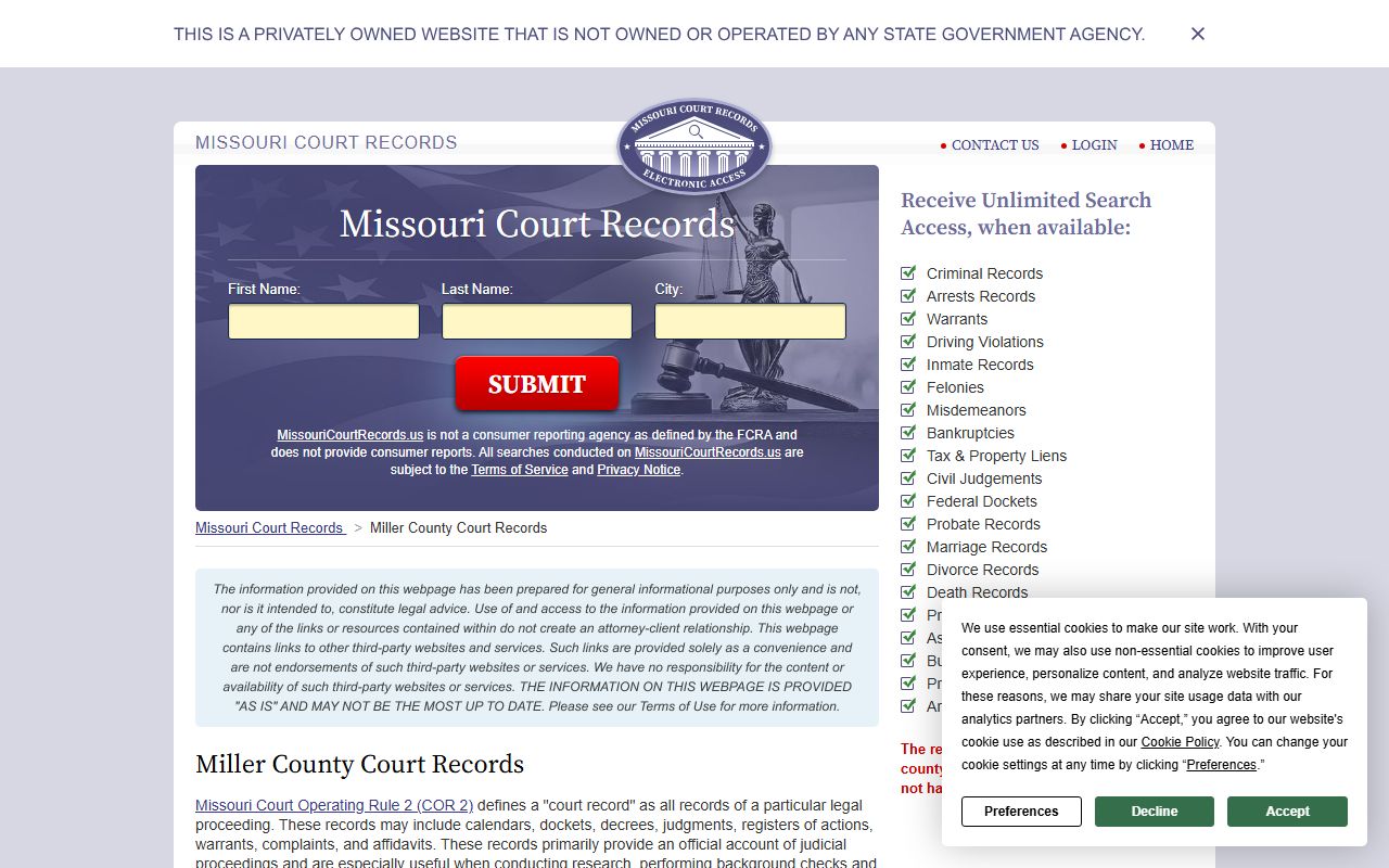 Miller County court records for criminal court records access