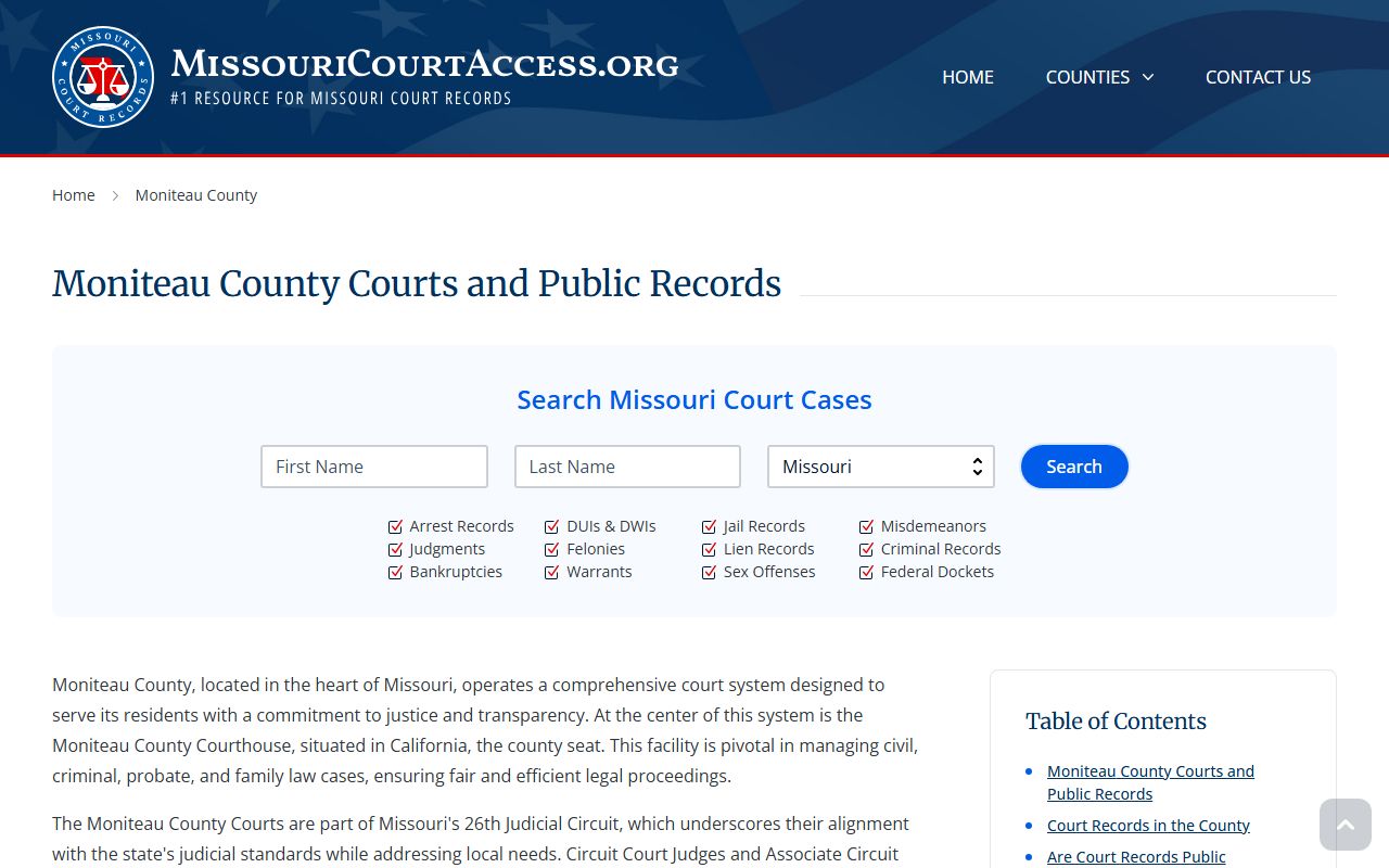 Moniteau County records and case search for criminal court records