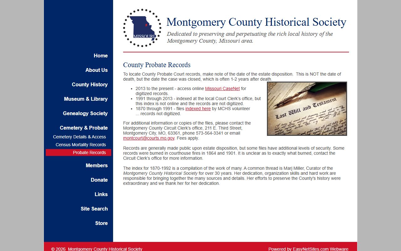 Montgomery County Historical Society records for Montgomery County criminal court records
