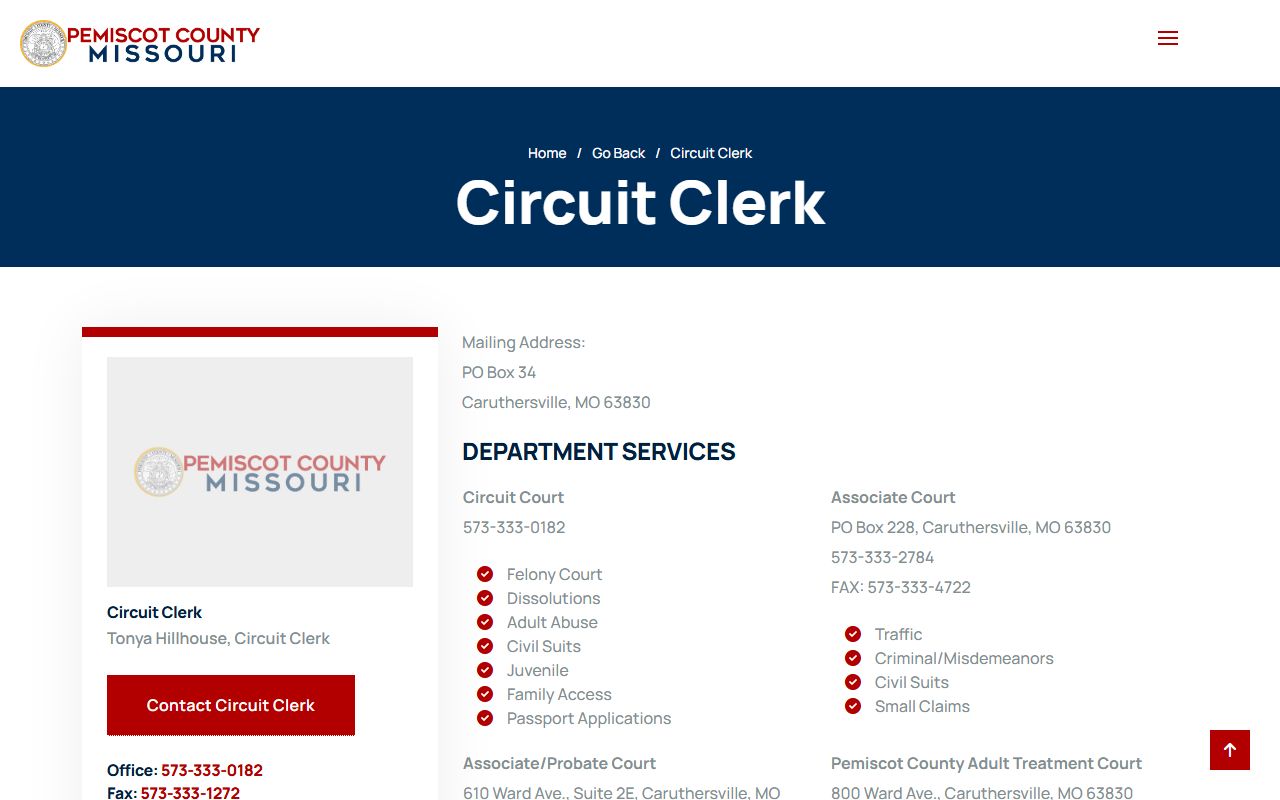 Pemiscot County Circuit Clerk website for criminal court records