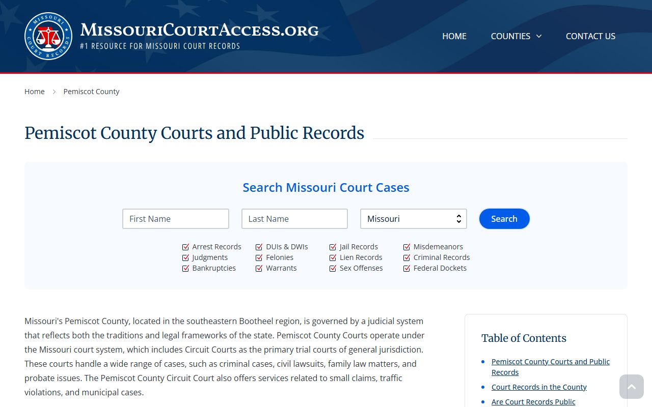 Pemiscot County records and case search for criminal court records
