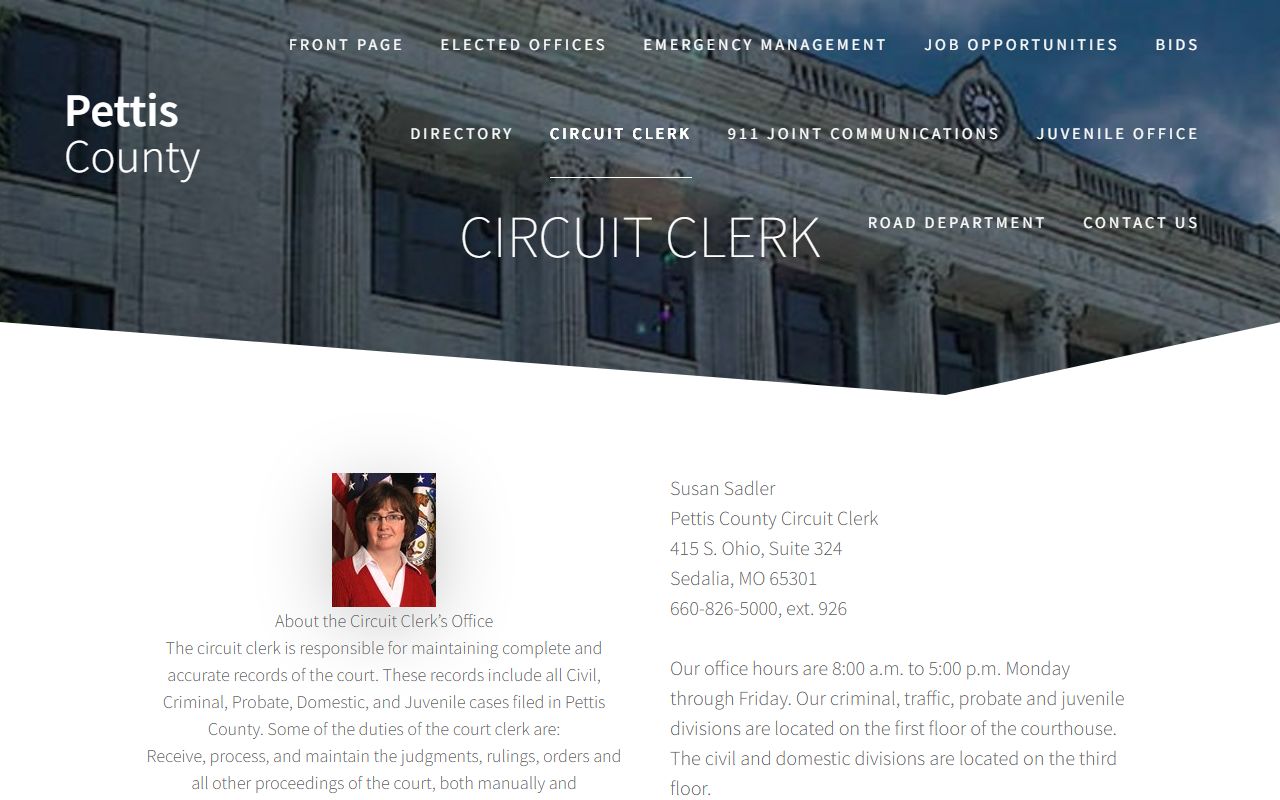 Pettis County Circuit Clerk office page for criminal court records