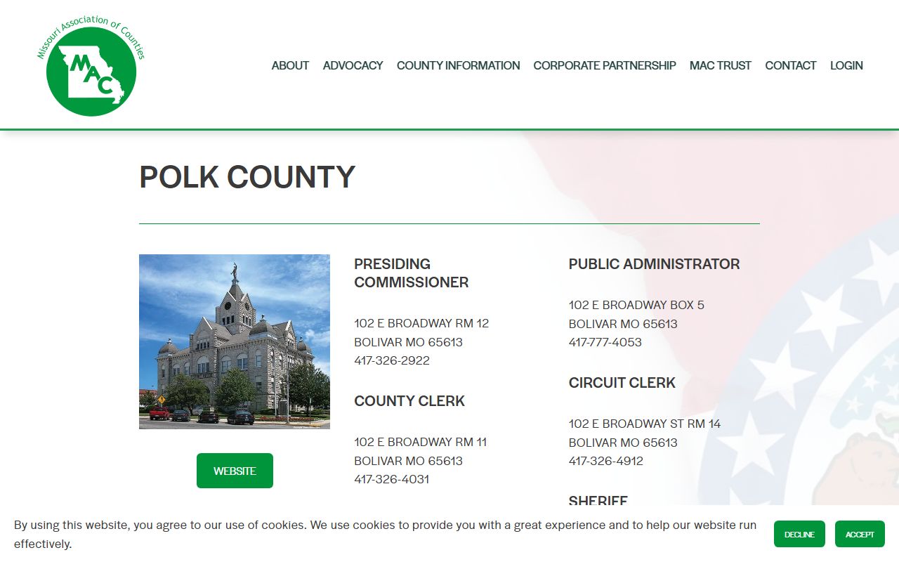 Polk County Missouri Association of Counties page for criminal court records