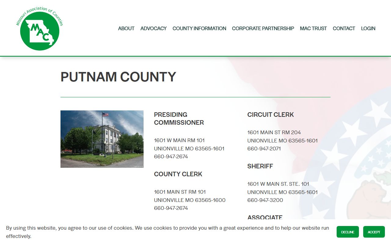 Putnam County Missouri Association of Counties page for criminal records