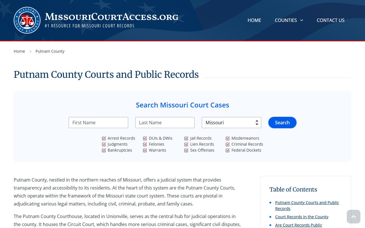 Putnam County records and case search for criminal court records