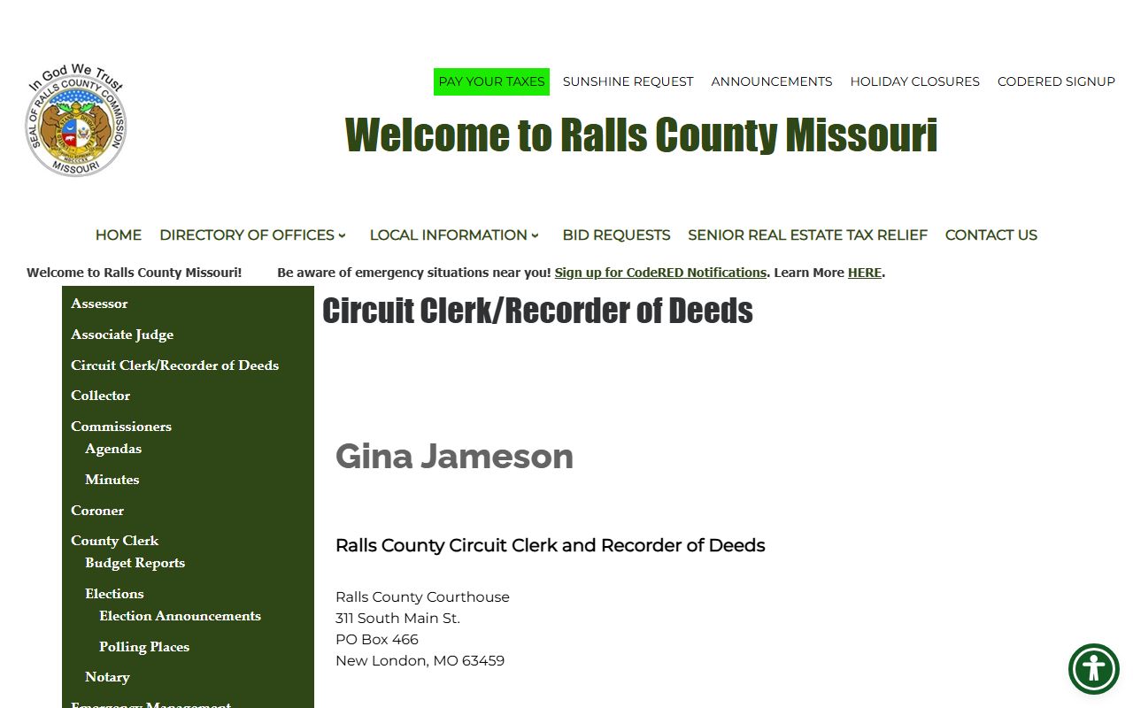 Ralls County Circuit Clerk official website for criminal court records