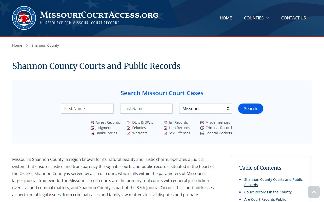 Shannon County Missouri criminal court records search