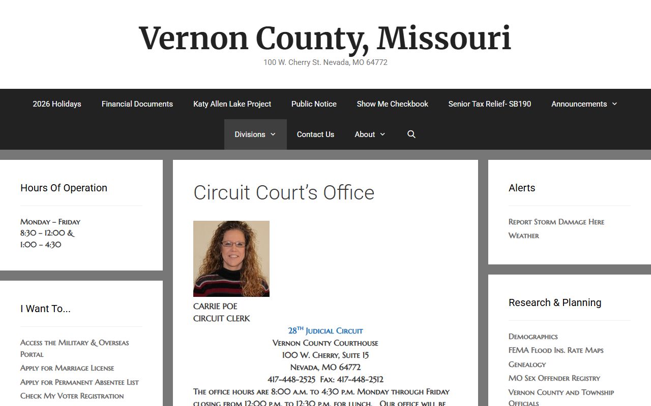 Vernon County Circuit Court office for criminal court records