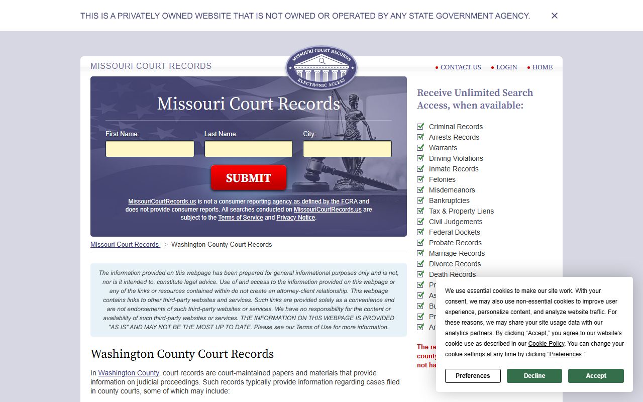Washington County Missouri criminal court records search