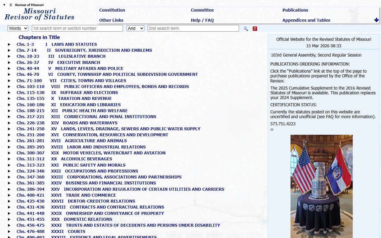 Missouri Revised Statutes official site for criminal court records law