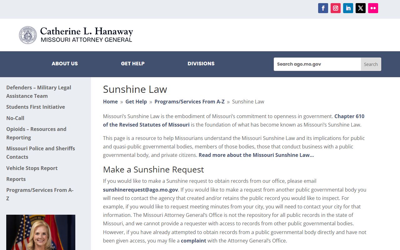 Missouri Sunshine Law page for public access to criminal court records